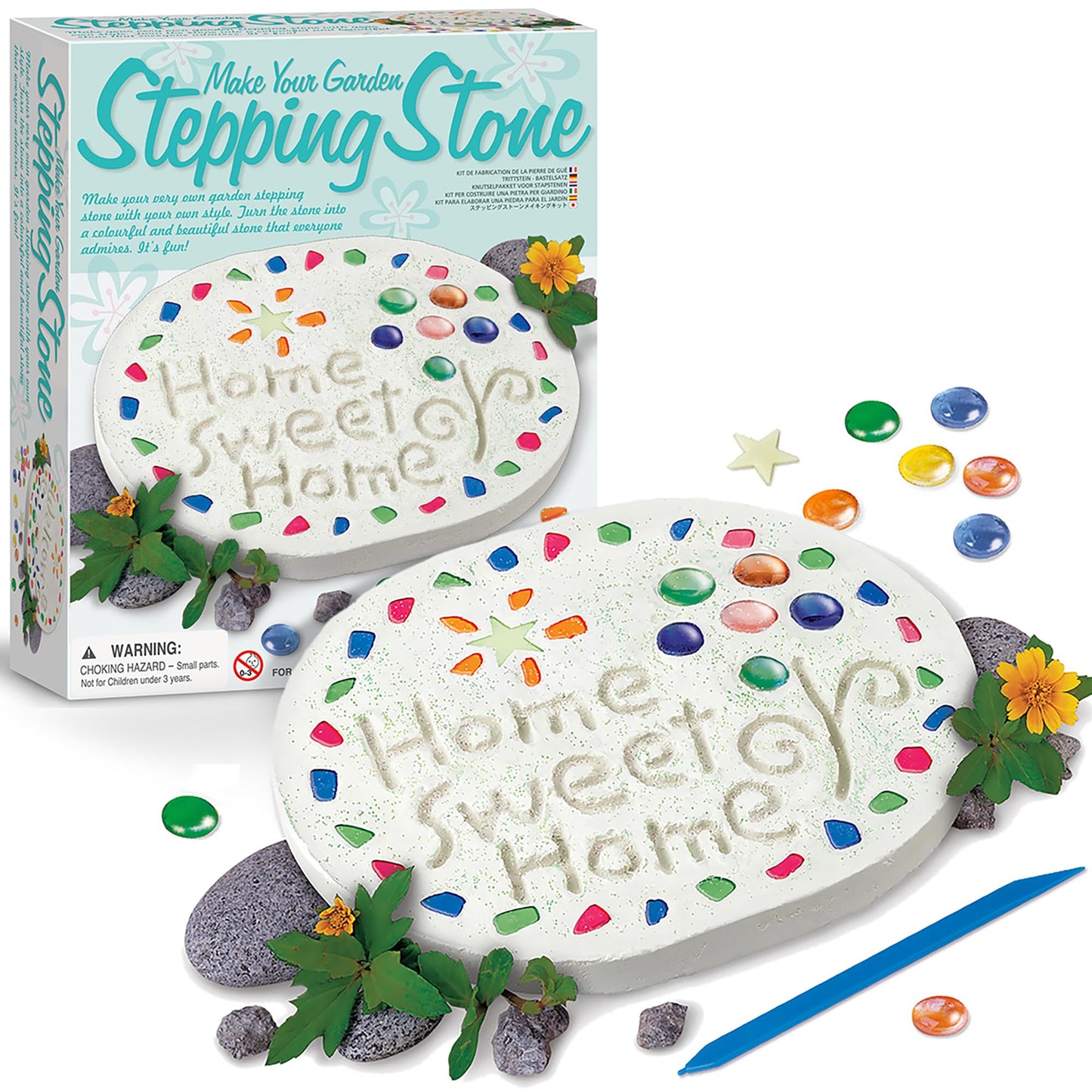 4M: Make Your Garden: Stepping Stone - DIY Ceramic Yard Decor Kit, All-in-1 Art & Craft Set, 7.5" Mold, Decorate W/Beads-Glitter-Stones, Kids Ages 8+