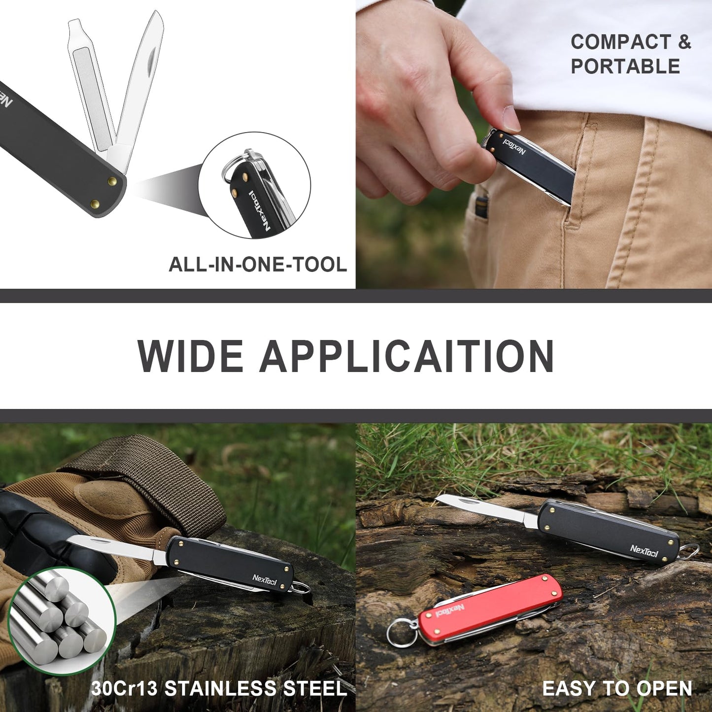 NexTool Keychain Knife, 5 in 1 Mini Multitool Key Chians, Small Pocket Knife with Key Ring, Scissors, Screwdrivers and Nail File, Cool Gadget Gifts for Men Women Dad Boyfriend Everyday Carry(Black)