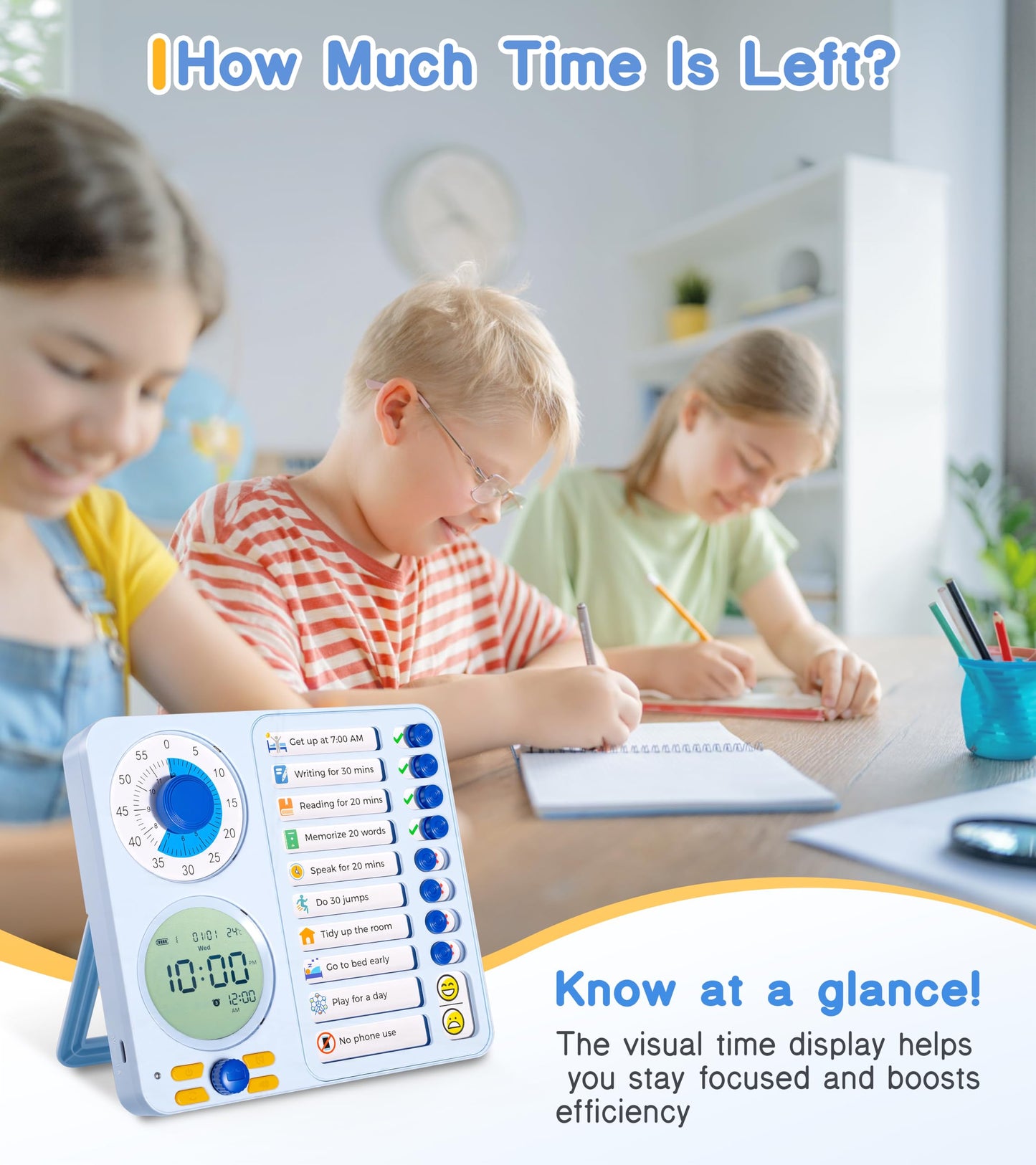 3-in-1 Visual Timer Task Timer with Chore Chart Board, ADHD Tool for Kids Adults Visual Schedule for Kids with Autism, Daily Checklist for Home, School, Classroom, Desk, Chore Chart