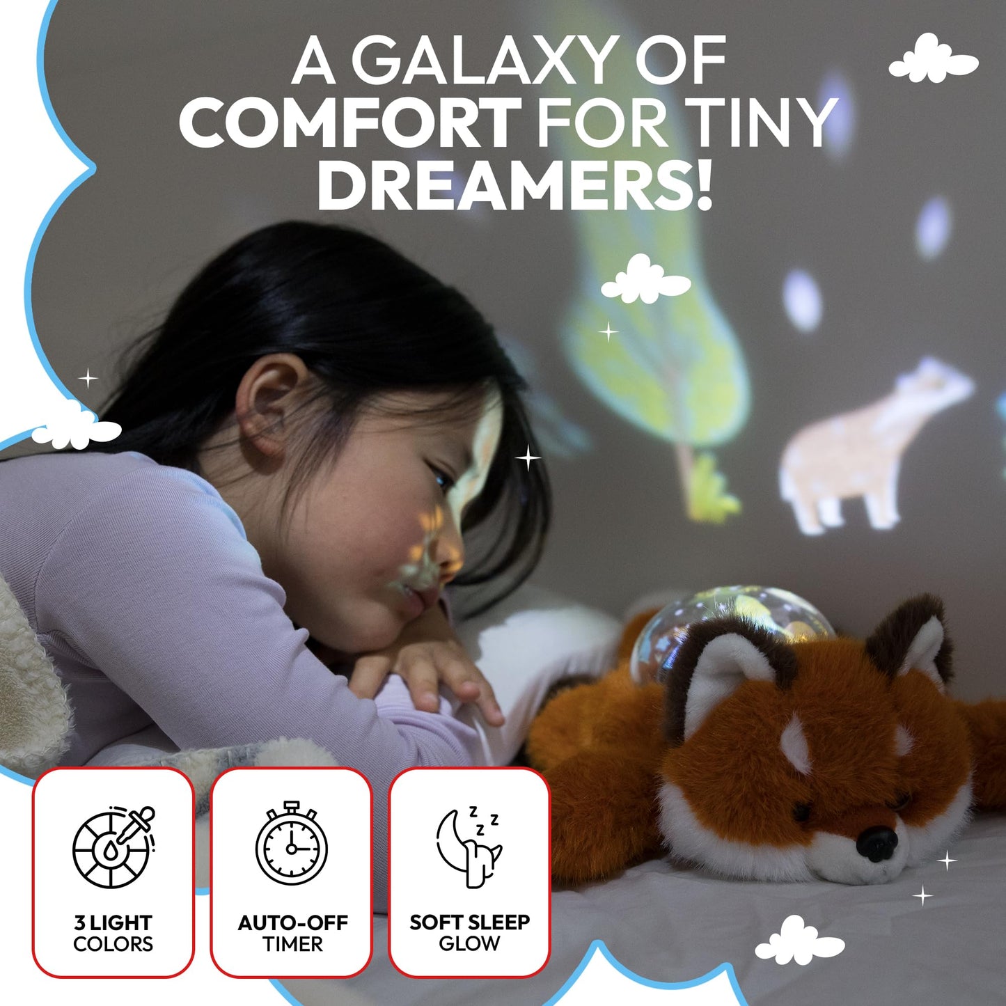 Sound Sleepers Fox – Stuffed Animal Night Light & Baby Night Light Projector with Soothing Music | Plush Toddler Night Light Projector, Sound Machine & Nursery Star Projector
