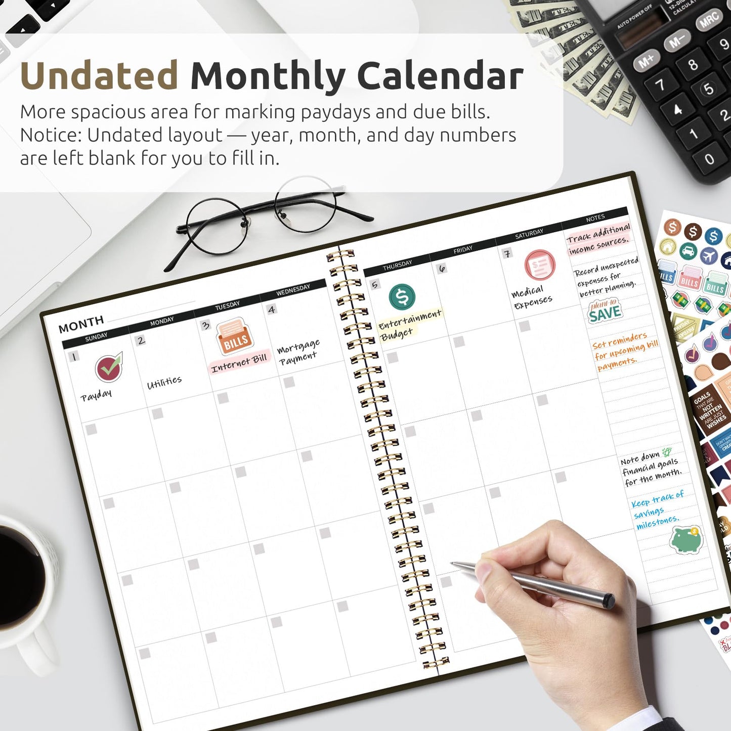 Aesthetic Budget Planner - Monthly Finance Planner with Expense Tracker, Undated Bill Organizer, Budget Notebook to Manage Your Finances, Account Budget Book - Wild Rose