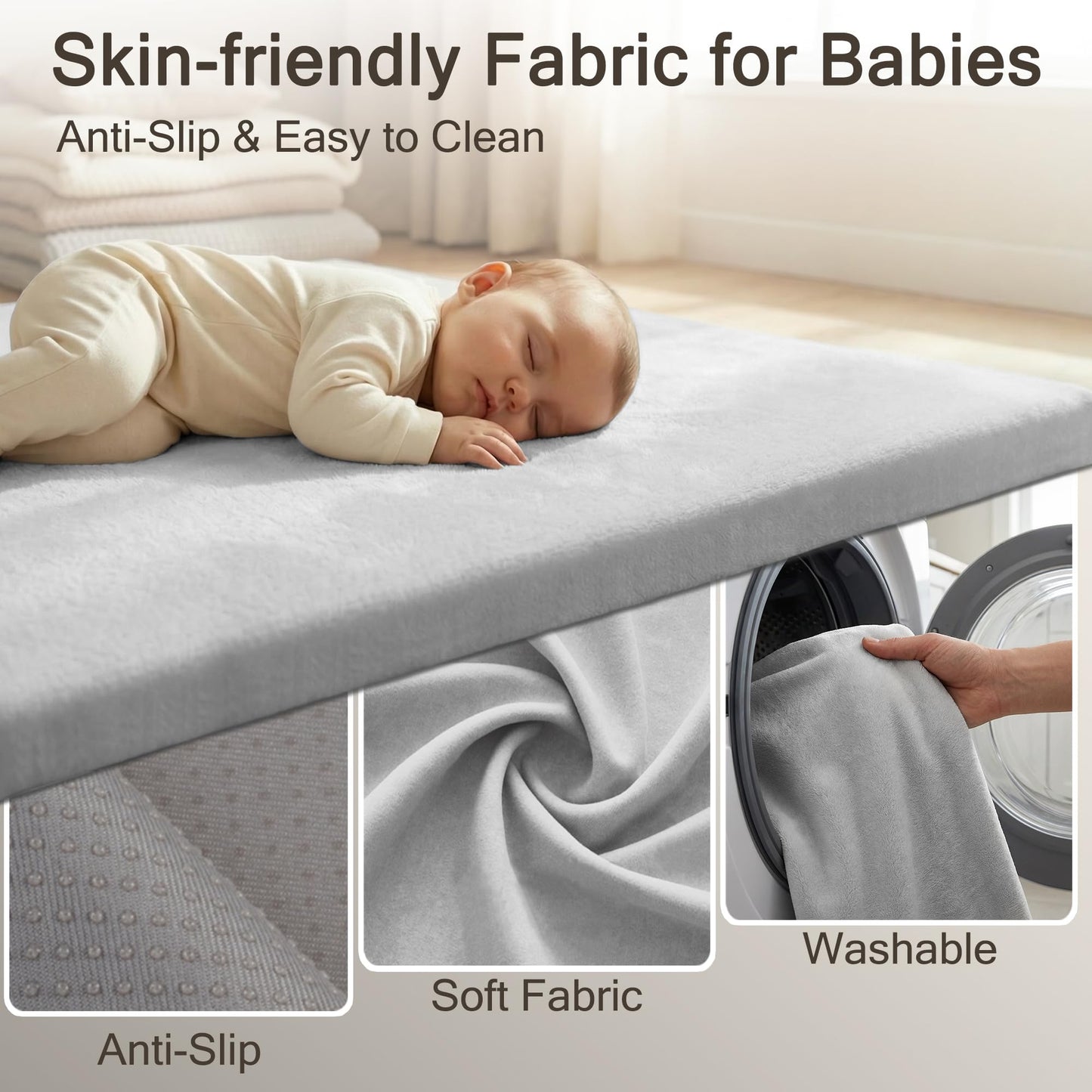 Funyoo 79" ×71" Padded Baby Play Mat for Floor, 1.3" Thick Machine Washable Foam Playmat, Soft Tummy Time Crawling Playpen Mat with Non-Slip Bottom, Fits 79" x71" Playpens