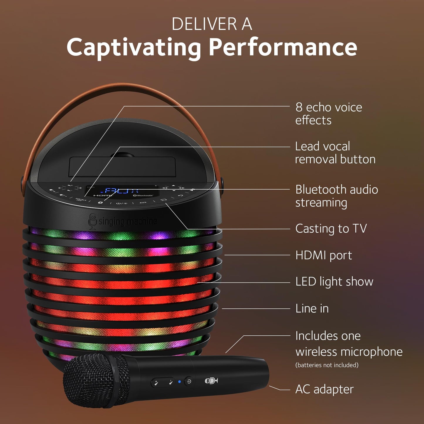 Singing Machine Karaoke system for Adults & Kids with Wireless Microphone, SingCast One - Karaoke Speaker with Video Casting Technology, Karaoke System with Bluetooth & Echo Effects