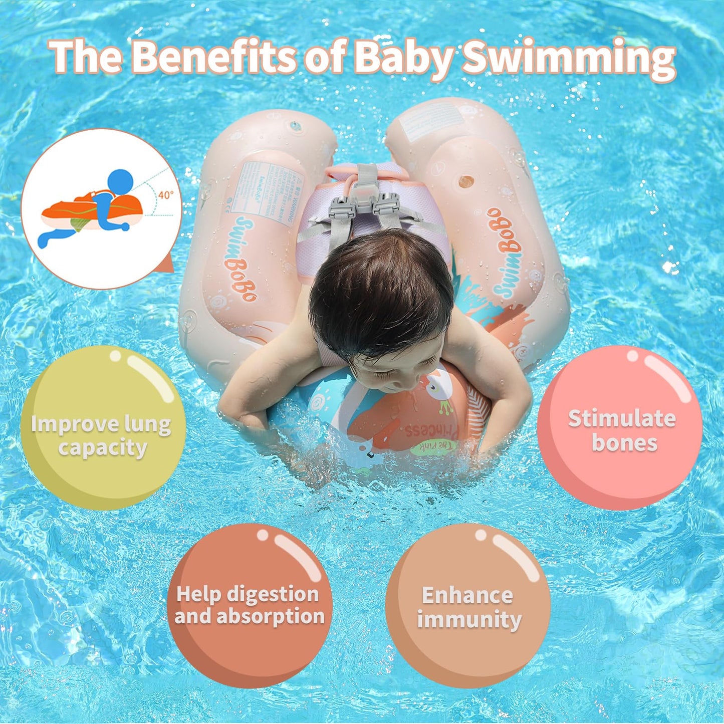 Baby Pool Float with Canopy and Safety Seat Size Improved Infant Pool Floaties Swimming Pool Toys for The Age of 3-36 Months (Pink, Large)