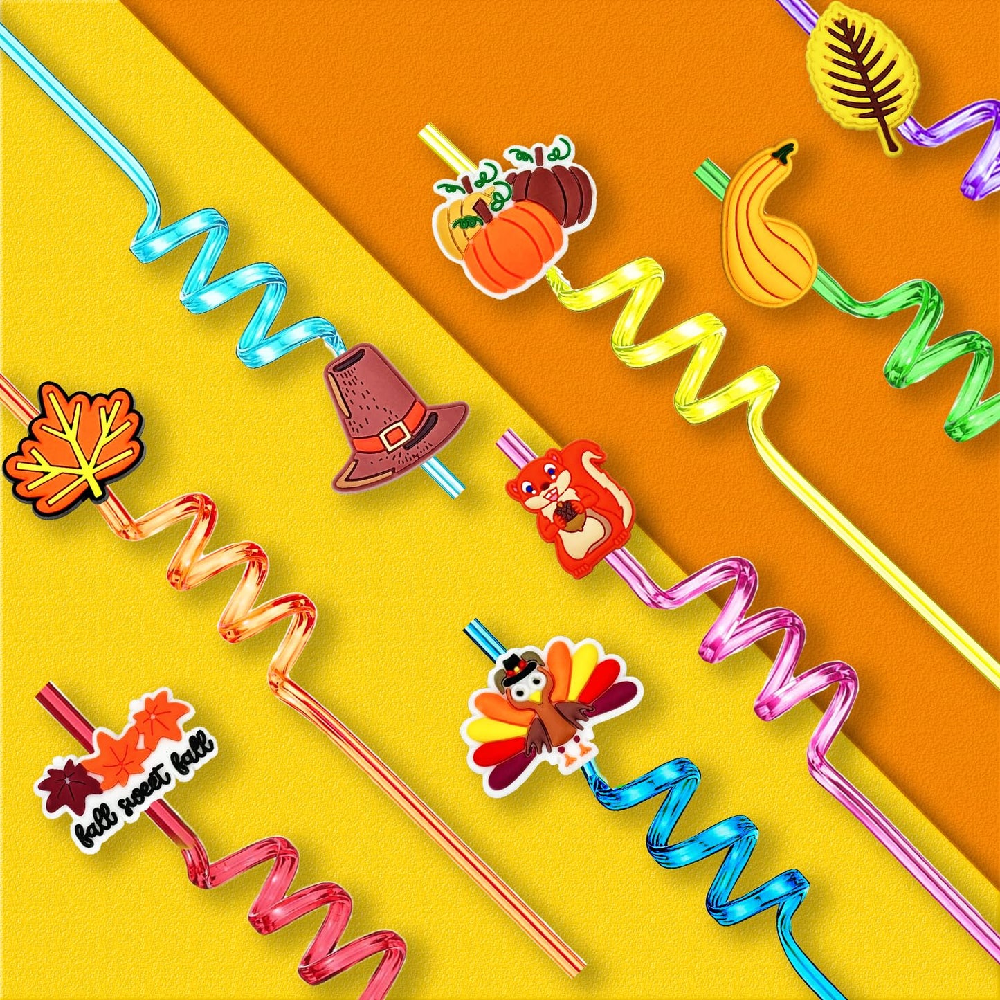 Thanksgiving Decorations for Party 24pcs Reusable Drinking Straws Thanksgiving Party Favors Turkey Straws for Fall Maple Leaf Autumn Party Supplies