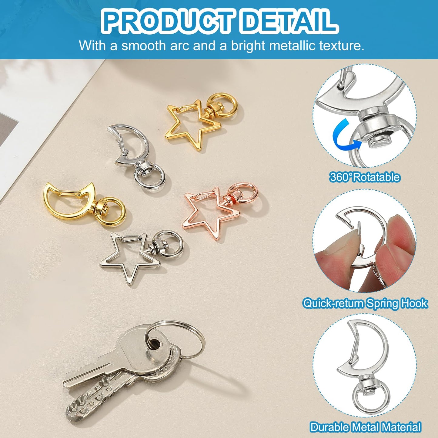 PATIKIL Swivel Lobster Clasp, 50 Pcs Moon Shape Swivel Clasp Hooks Metal Snap Clips Lanyard Claw Clasps Key Chain Making Kit for DIY Crafts Purse Bag Connector Hardware, Silver Tone