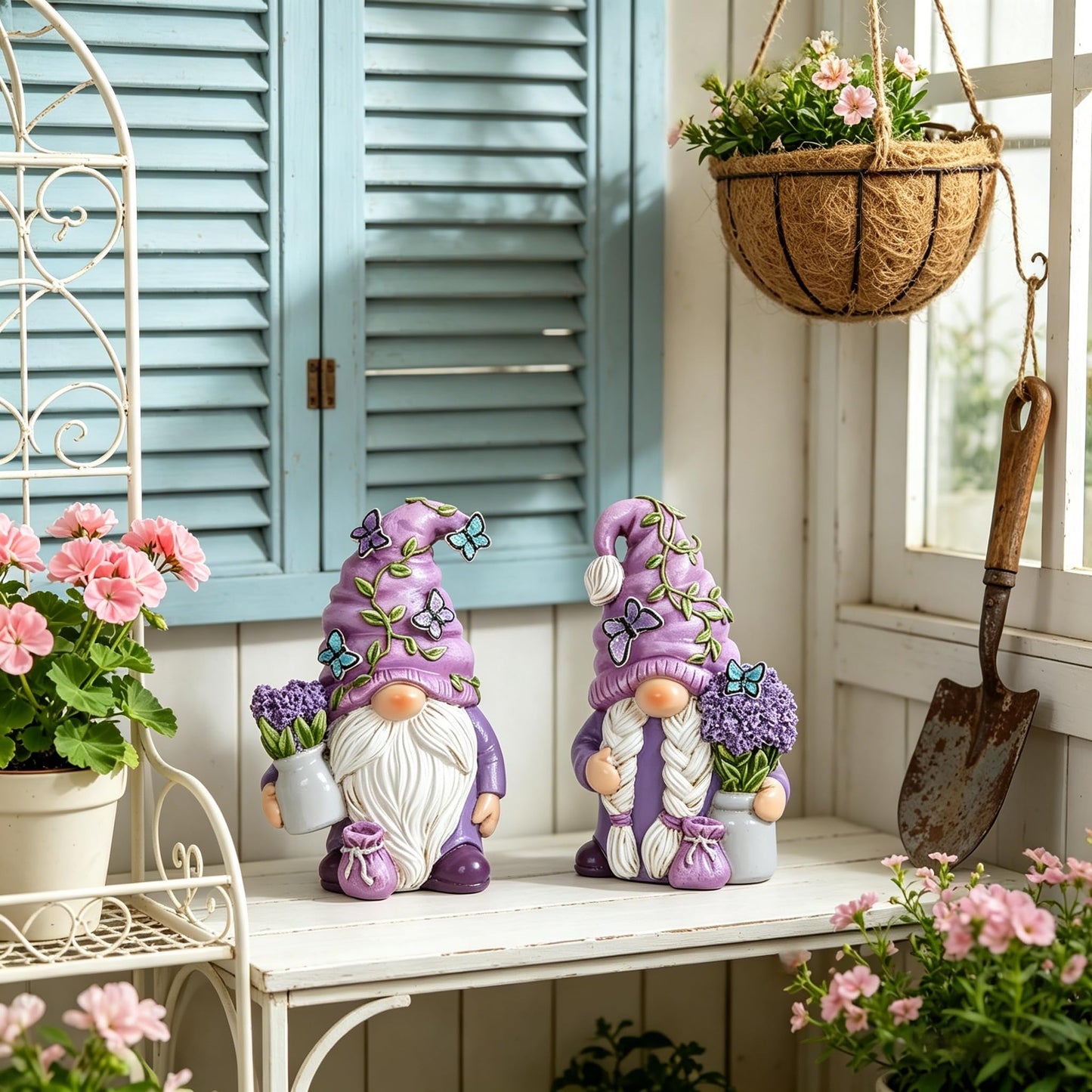 Hodao 2PCS Lavender Dream Gnome Set - Purple Fragrance Wonderland Journey Spring Swedish Tomte Elf Dwarf Figurines Summer Gnome Indoor Home Decor Gift (Lavender)