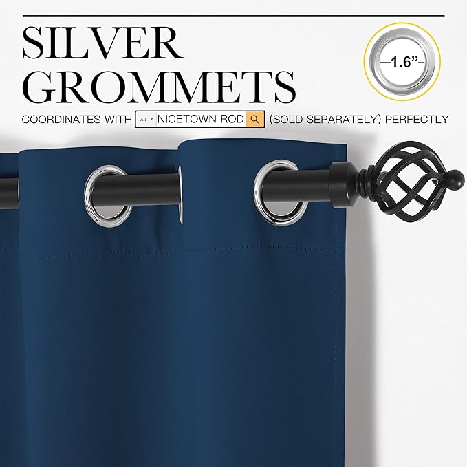 NICETOWN Moroccan Blue Blackout Curtains 108" Long for Office, 55" Wide, 2 Pieces, Dining Room, Guest Room, Sound Reducing Heat and Cold Block Curtain Panels for Modern Room Decorative