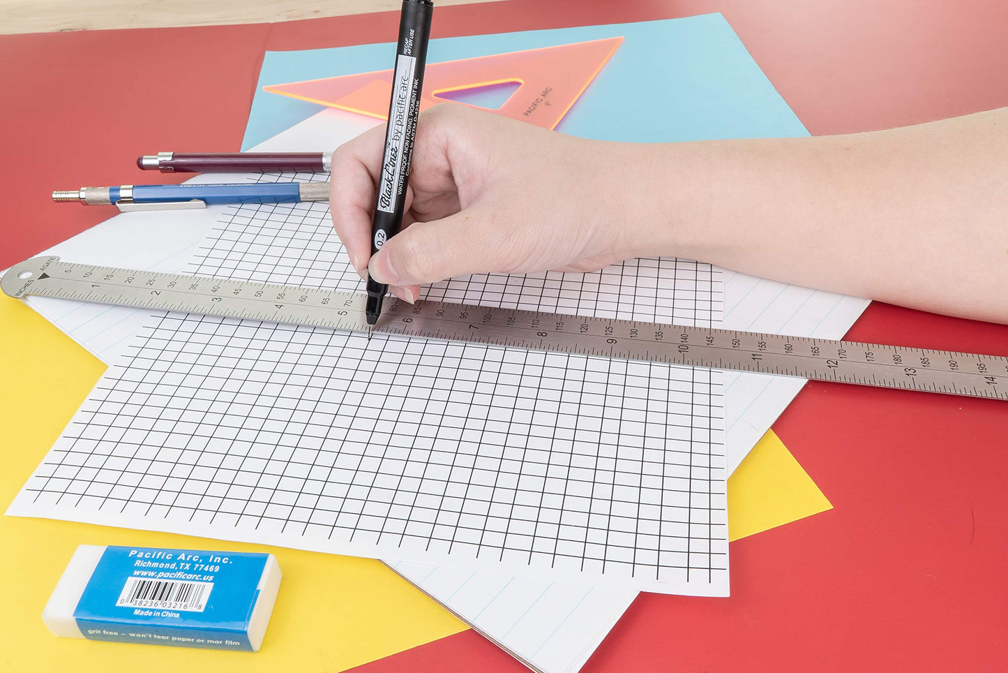 Pacific Arc 18 inch Pica Pole Metal Ruler, with Pica, Points, Inches, and Agate Measurements, Stainless Steel Ruler for Drafting