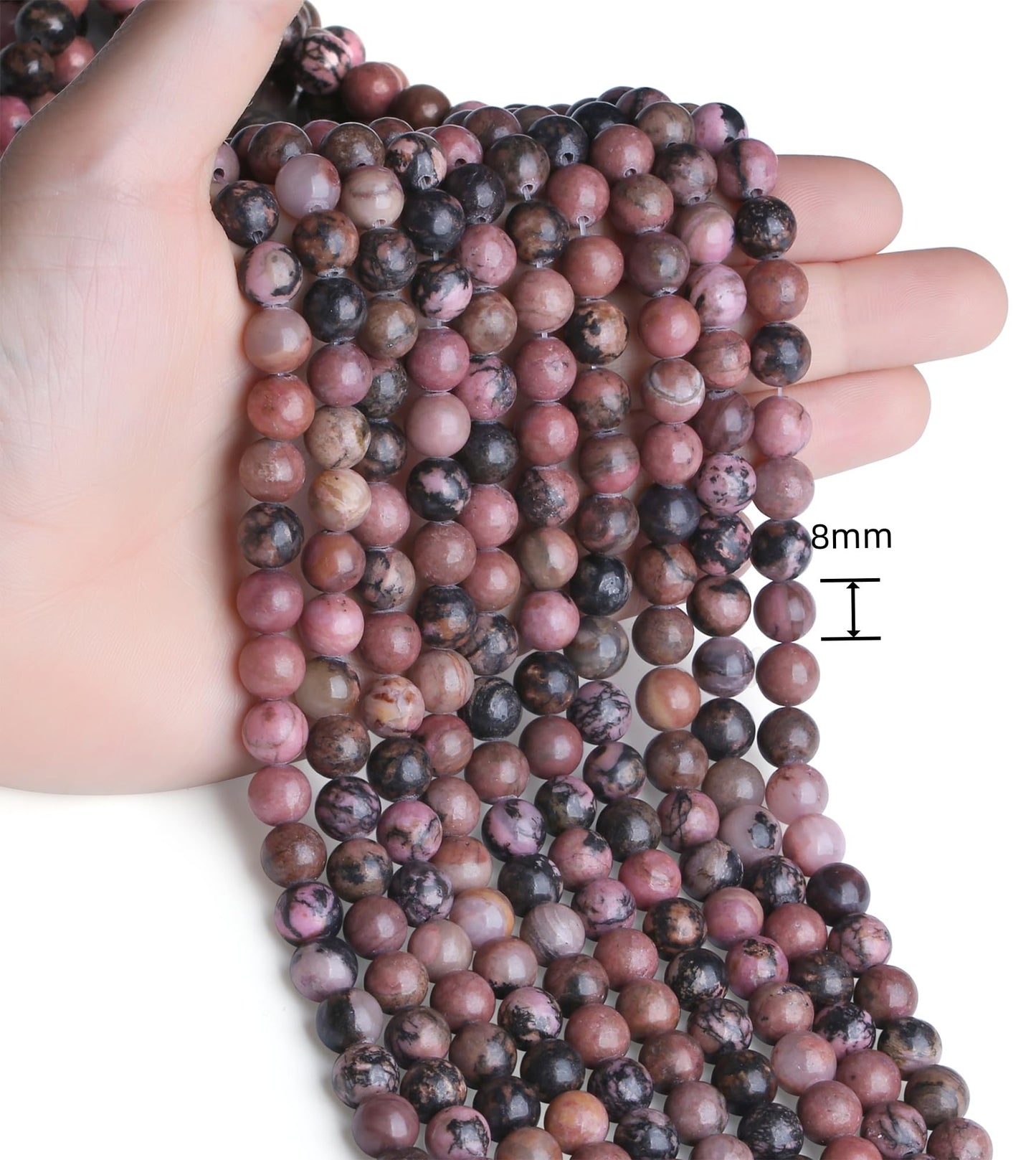 NUKAYAI Natural Black Line Rhodolite Stone Beads 100Pcs 8mm Crystal Beads Loose DIY Round Stone Bead for Bracelet Necklace Earrings Making