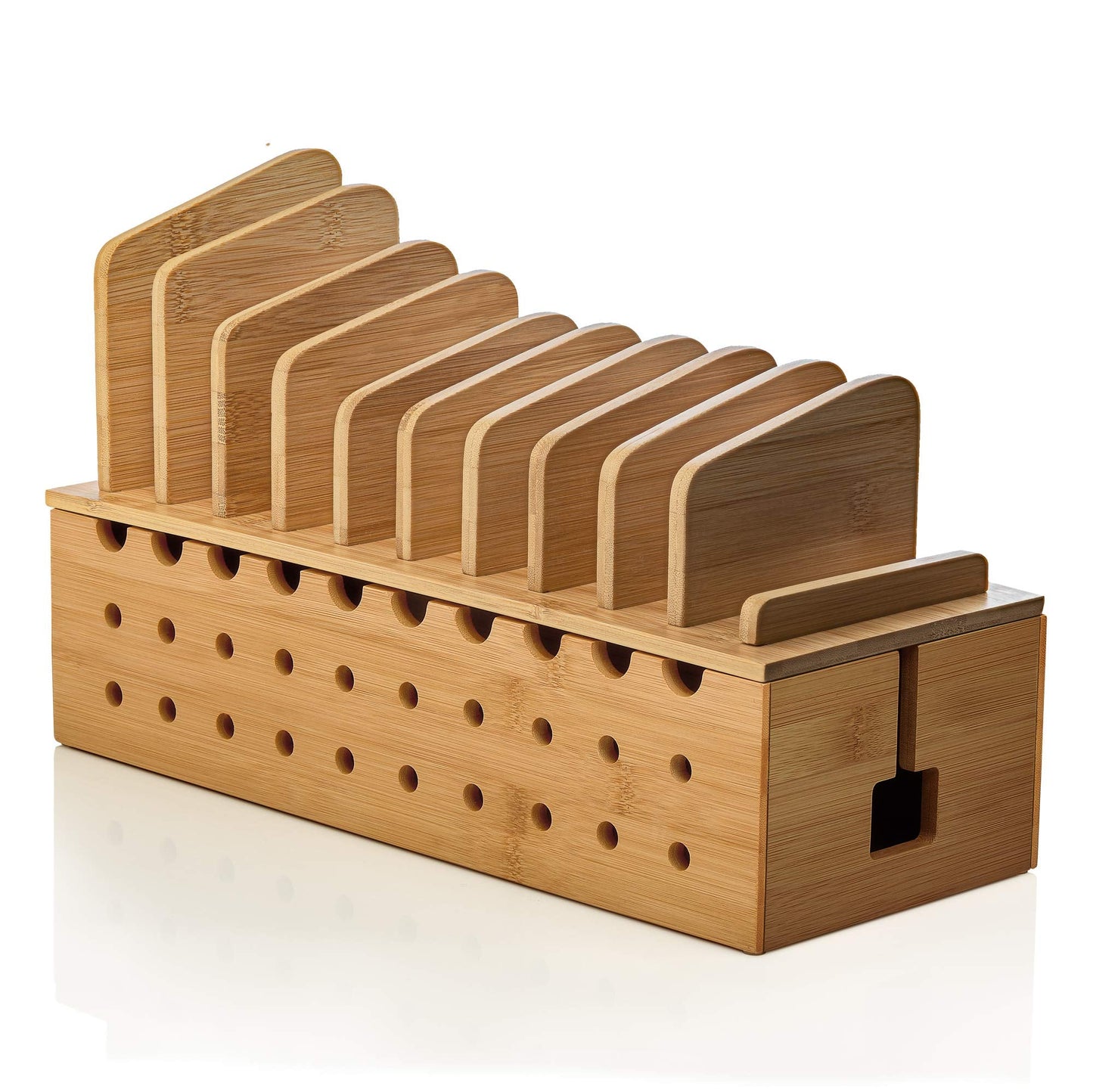 Prosumer's Choice Multi Device Charging Station - Bamboo Charging Dock and Cord Organizer for 10 Devices - Bamboo Desk Organizer Rack with Cable Box for Power Strip Storage, Phones and Tablets