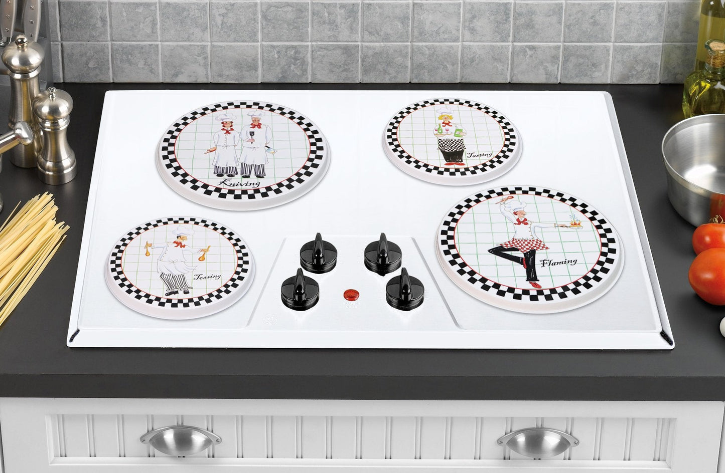 Reston Lloyd, Burner Covers For Electric Stovetop, Decorative Lightweight Tin Covers, Set of 4 (2-8 inch & 2-10 inch), Conceals Messy Drip Pans, Chef