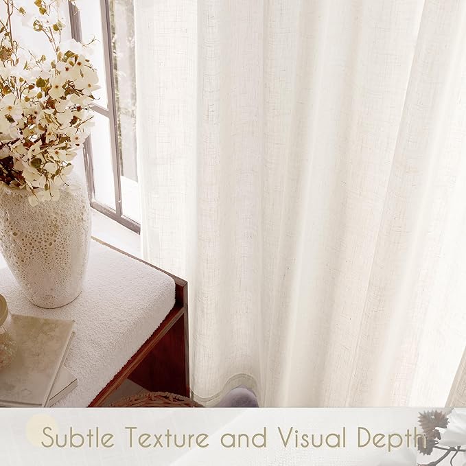 Extra Long 120 inch Curtains Linen Blend for Living Room Back Tab Neutral Farmhouse Light Filtering Semi Sheer Linen Drapes 120 inch Ceiling to Floor For Large Window Villa Hallway Ivory 10 FT 60x120