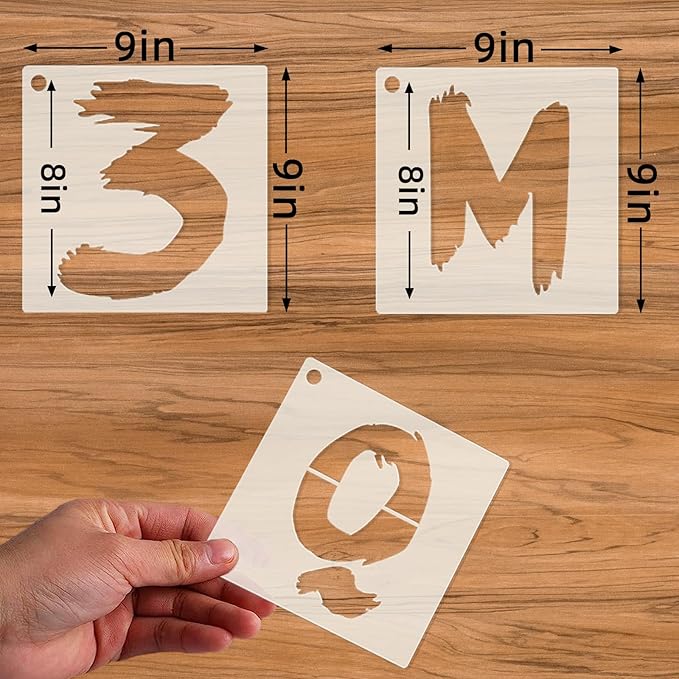 36-Pcs Letter Stencils for Painting - Reusable Numbers & Alphabet; Spray Painting, Wood, Wall, Fabric, Rock, Chalkboard, Signage (8 inch, Cursive)
