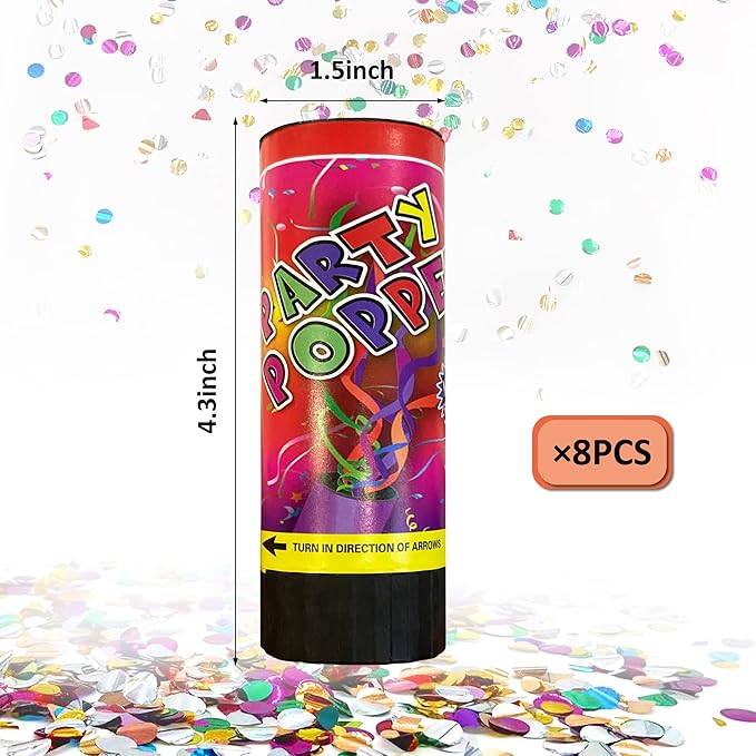 8 PCS Confetti Poppers Cannons for Wedding Birthday Graduation Baby Shower Fun Party Supplies Decorations and Favors