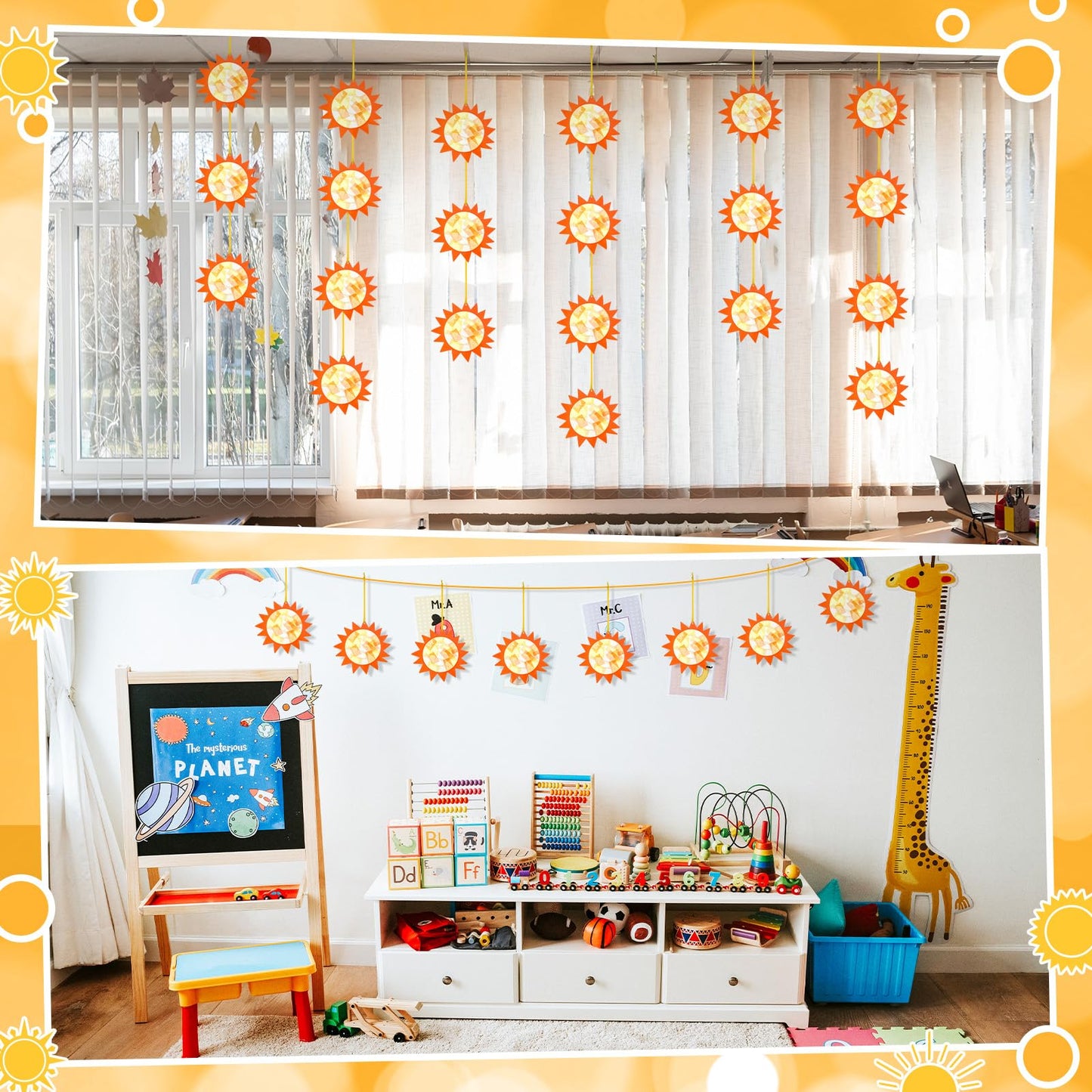 Colarr 24 Sets Sun Crafts Gold Sun Tissue Paper Crafts Kits DIY Summer Hanging Ornaments Suncatcher for Summer Home School Classroom Party Decoration Art Activity