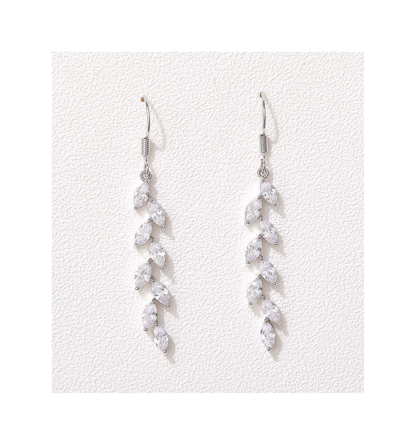 SWEETV Marquise Wedding Dangle Earrings for Brides Birdesmaid, Crystal Long Bridal Earrings for Women Prom, Silver