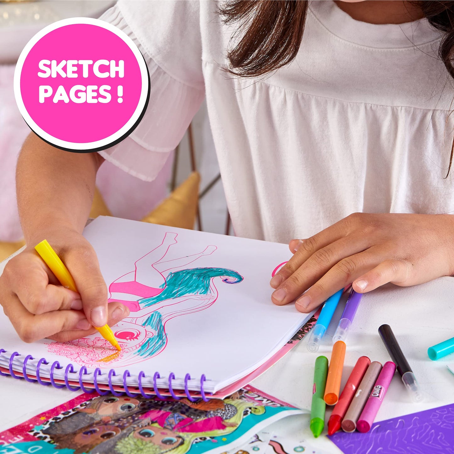 LOL Surprise! OMG Flawless Fashion Sketchbook by Horizon Group USA, DIY Craft Kit, Learn Pattern Making & Drawing, Includes Sketchbook, Stencils, Art Pages, Repositionable Stickers & More