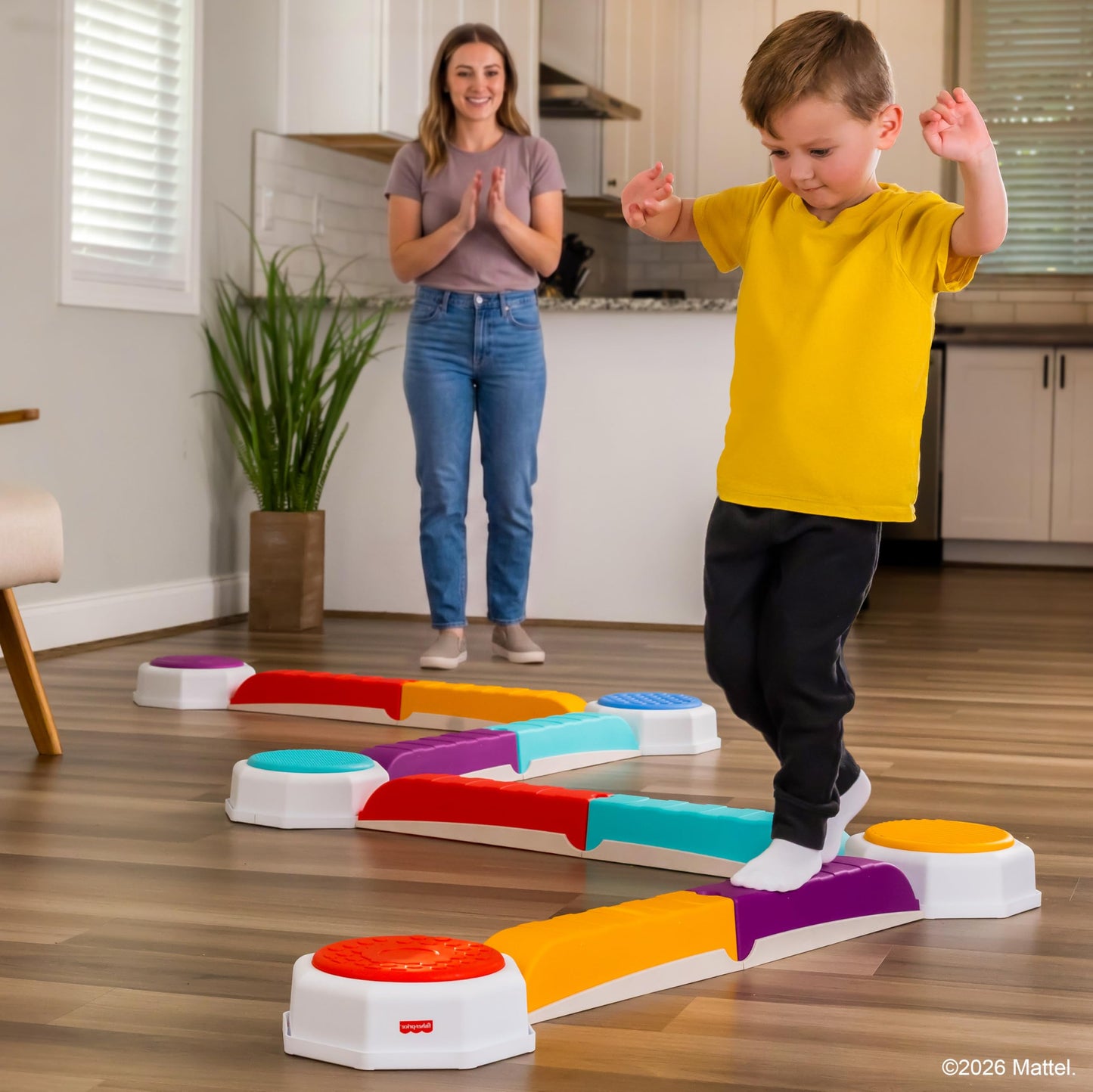 Fisher-Price™ Balance Beam and Toddler Stepping Stones, 13 Pieces – Non-Slip Plastic Balance & Stackable Stepping Stones, Sensory Toy for Toddlers, Indoor or Outdoor Play, Easy Storage
