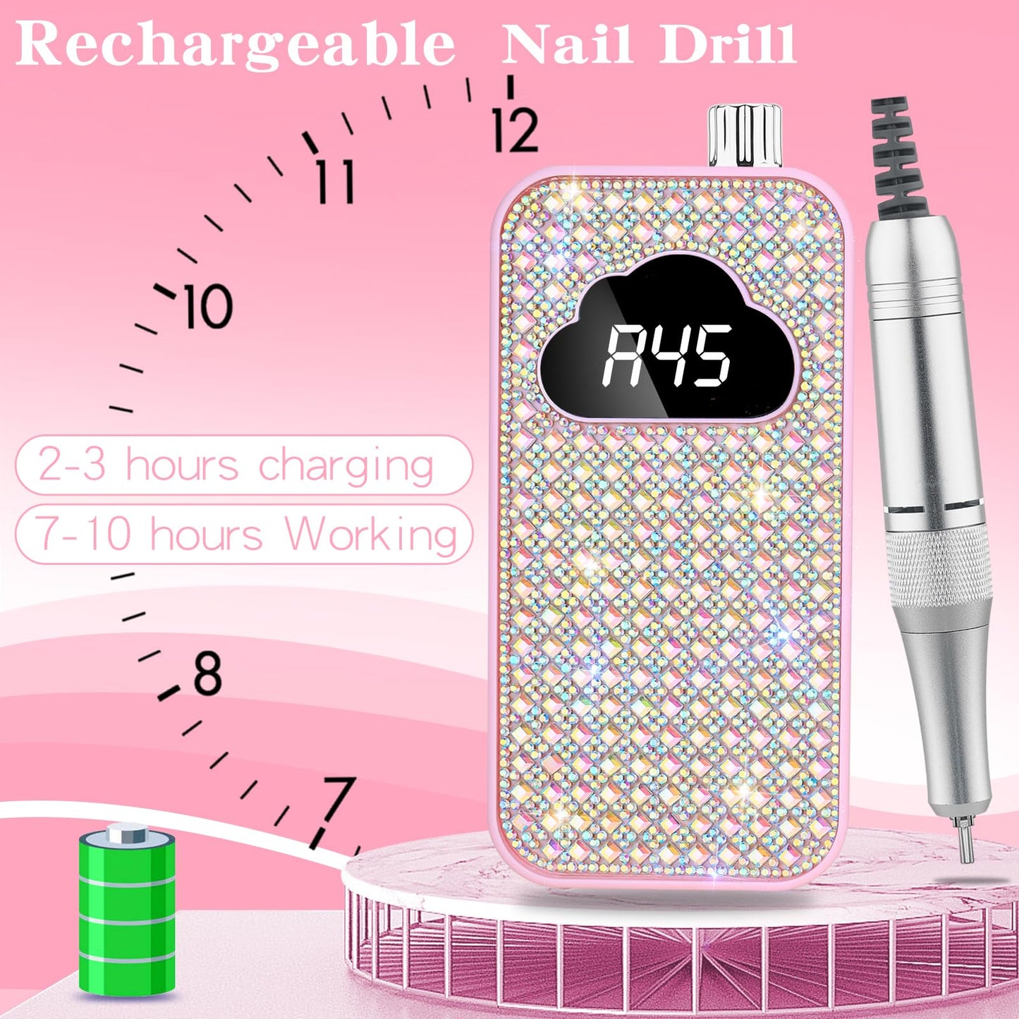 Professional Electric Nail Drill Machine, 45000RPM Nail File Acrylic Nail Kit with 6 Nail Drill Bits, Cordless E-File Nail Kits for Acrylic Nails Gel Polishing for Manicure Salon Home