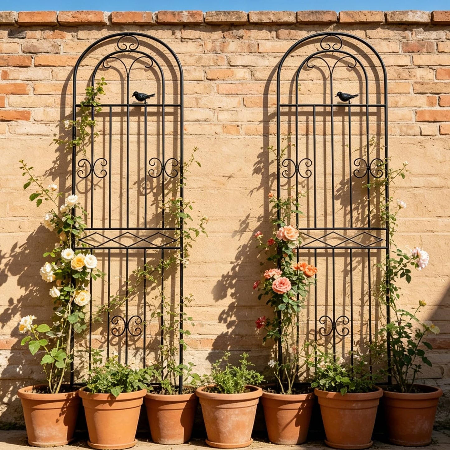 Macteyia 2 Pack 86.7" H x 19.7" W Metal Garden Trellis with Black Coating, Wire Lattice Grid Panel for Climbing Plants Outdoor Roses Vine Cucumbers Vegetables Flower Support (86.7" H, 2 Pack)