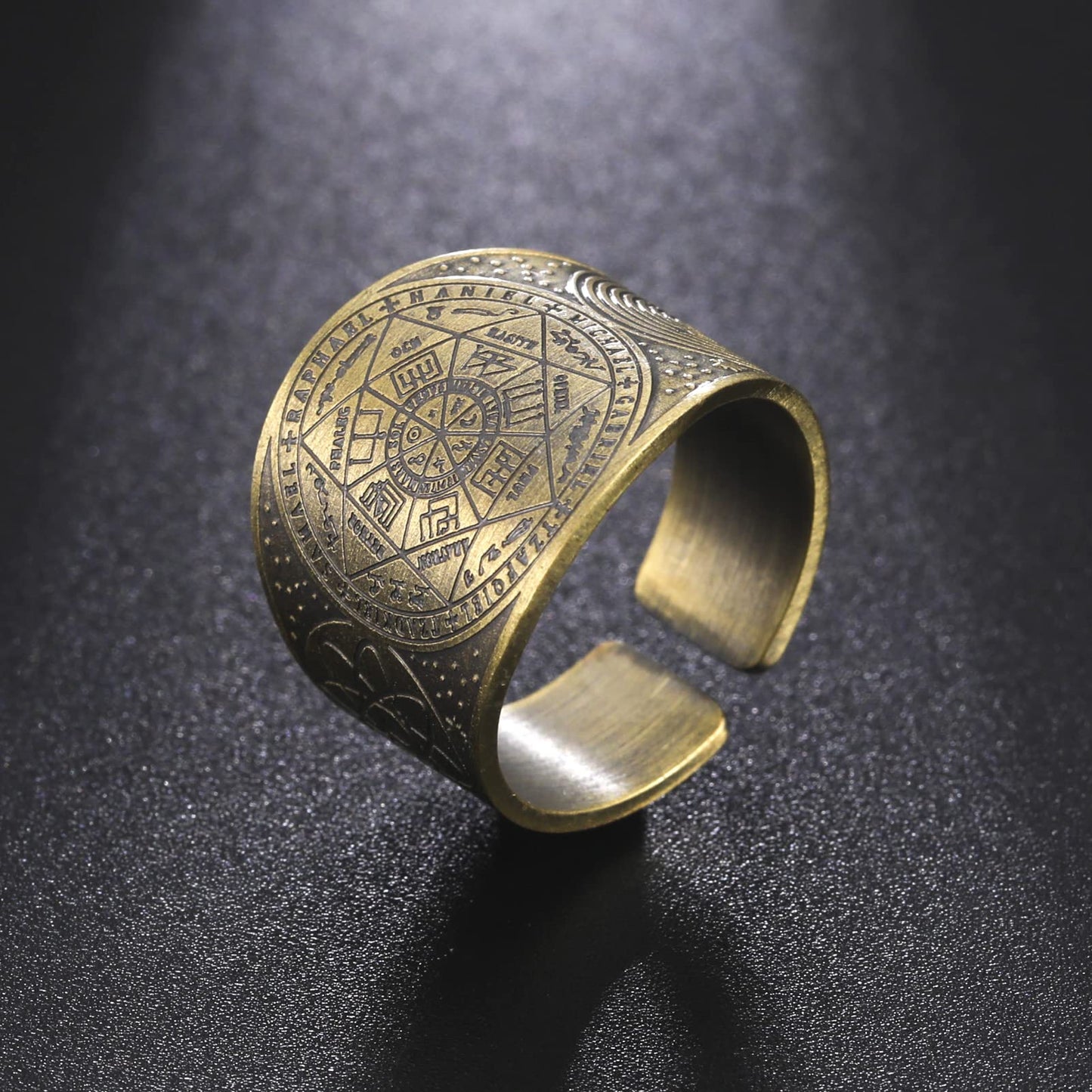 Amaxer Seven Archangels Ring for Men Copper The Seal Of Solomon Tetragrammaton Archangels Protection Ring Statement Band for Men Women (20mm-bronze)