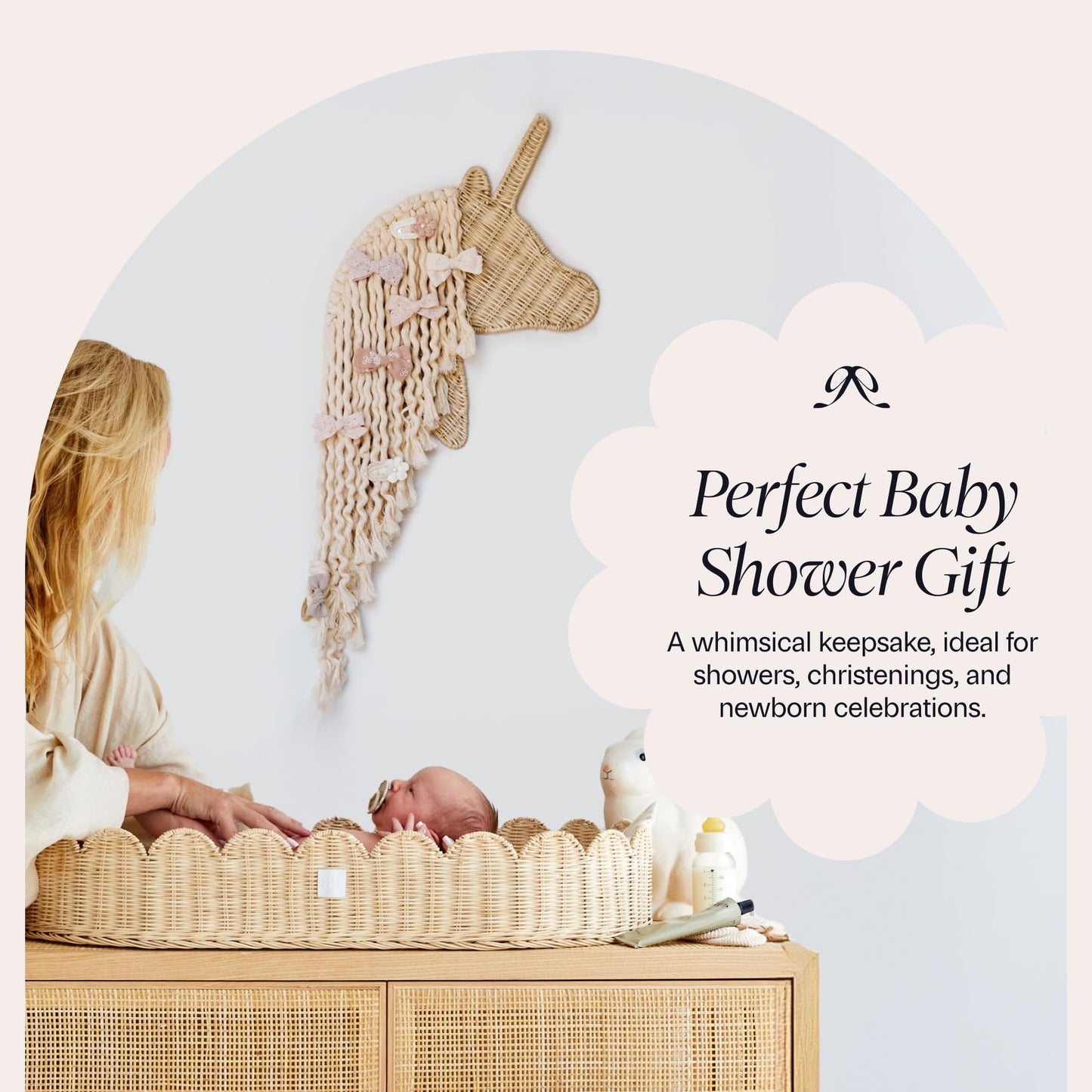 BEBE BASK Unicorn Boho Handmade Rattan Macrame Hair Bow Holder and Organizer for Girls