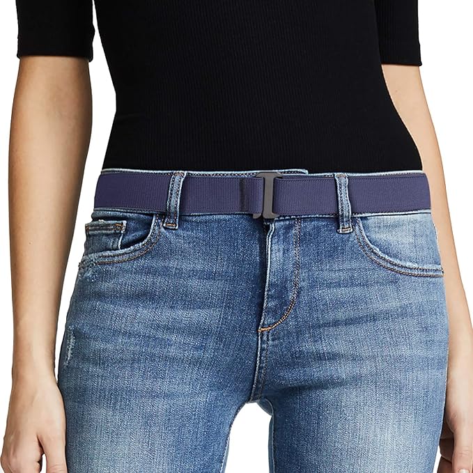 JASGOOD Women No Show Stretch Belt Elastic Web Strap Belt with Flat Buckle for Jeans Pants Dresses