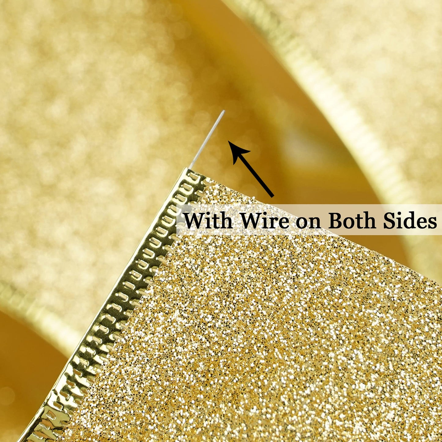 MEEDEE Gold Wired Ribbon 2.5 Inch Metallic Thick Glitter Ribbon by 25 Yards for Christmas Tree Decoration, Garland, Wreath Supplies