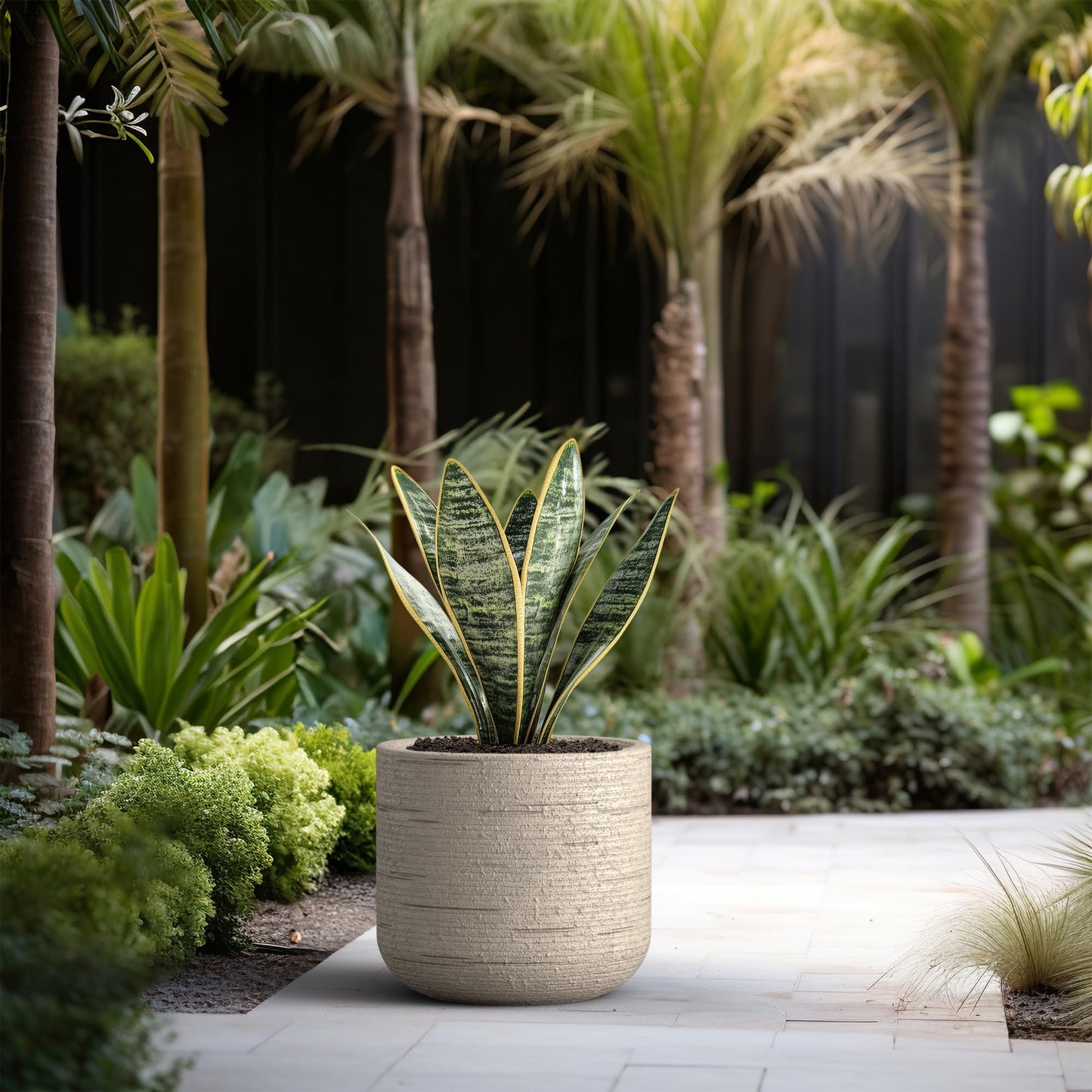 Kante 17.3 Inch Dia Cylindrical Planter with Organic Texture, Large Round Plant Pot with Drainage Hole, Weathered Concrete Finish with Painted Interior, Ideal for Succulent, Flowers, Trees, Shrubs