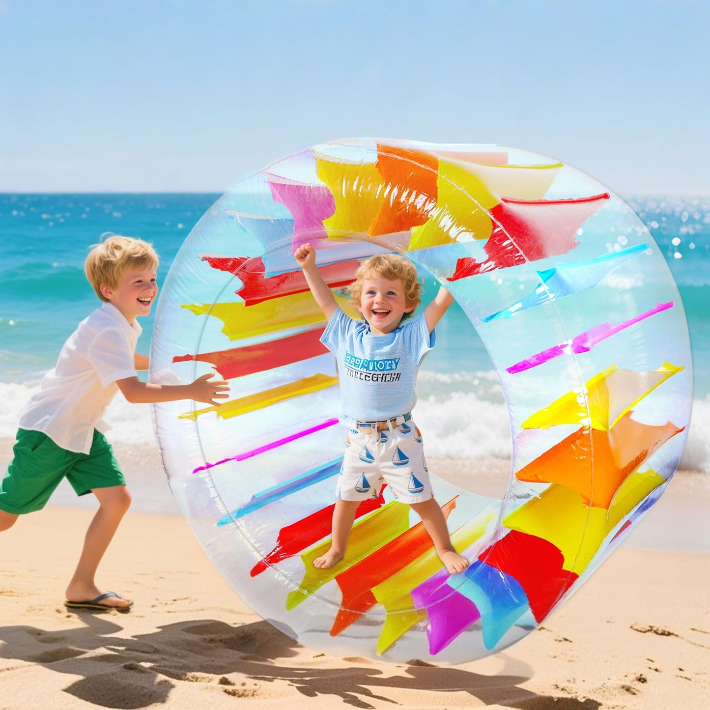Zcaukya 47" Giant Inflatable Water Wheel for Kids, Colorful Pool Float Roller Toy for Swimming Pools, Beaches, Lawns Summer Party Fun