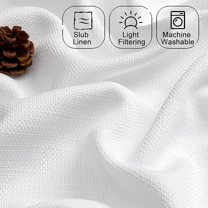 Chyhomenyc White Curtains 90 Inch Length 2 Panels Set, Faux Linen Textured Semi Sheer Light Filtering Soft Airy Privacy Farmhouse Curtain Drapes for Living Room Bedroom, 40 Wx90 L Inches