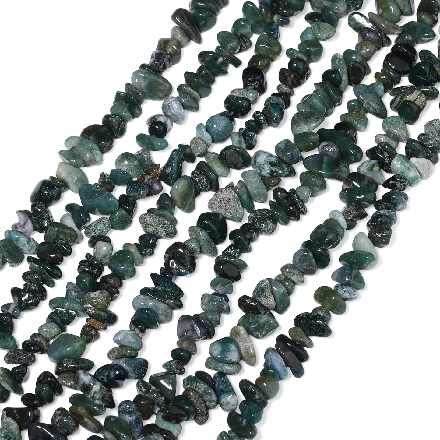 30in Moss Agate Natural Chip Stone Beads 5-8mm About 230pcs, Irregular Drilled Green Bead for Bracelets Jewelry Making Supplies for Adults, DIY Crafts.