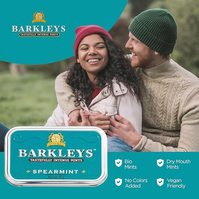 Barkleys Spearmint Breath Mints - Strong Spearmint Flavor Cool Mint Candy For Party, After Dinner, Wedding, Every Day Use - Vegan Breath Mints In Reusable Classic Travel Tins, 6 Pack - 50 Count Each