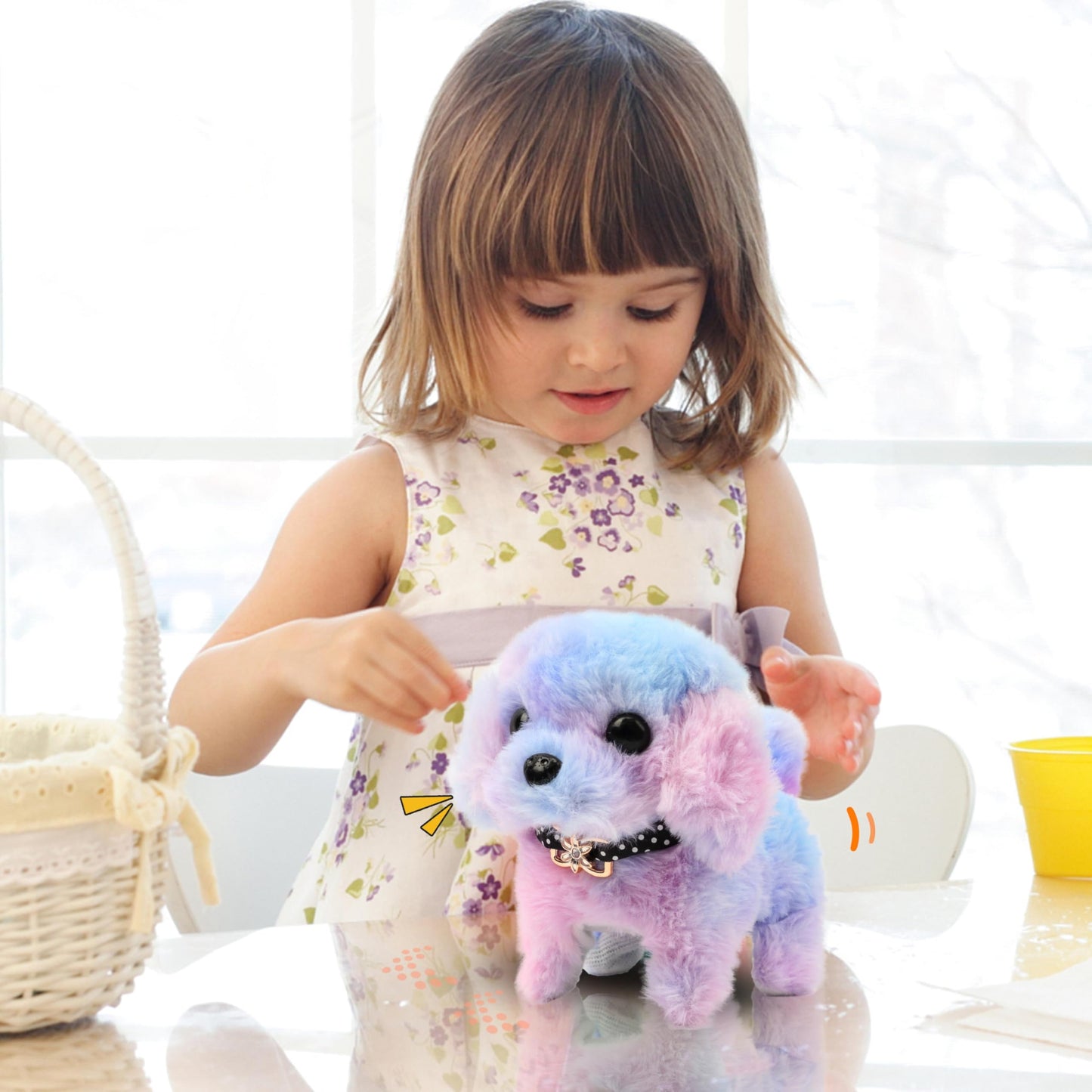 Easfan Walking Puppy Stuffed Animal Interactive Rainbow Dog Barking Tail Wagging Head Nodding Educational Plush Toy Easter Christmas Birthday Gifts for Toddlers Kids Girls, 7"