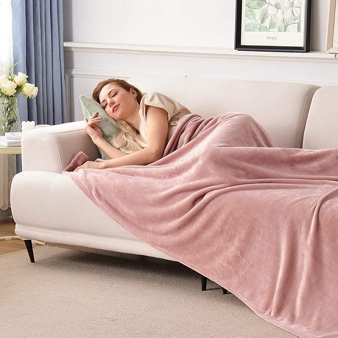 SOCHOW Flannel Fleece Blanket Luxury Twin XL Size, All Season Lightweight Super Soft Cozy Blanket for Bed or Couch, Dusty Pink, 66x90 inches