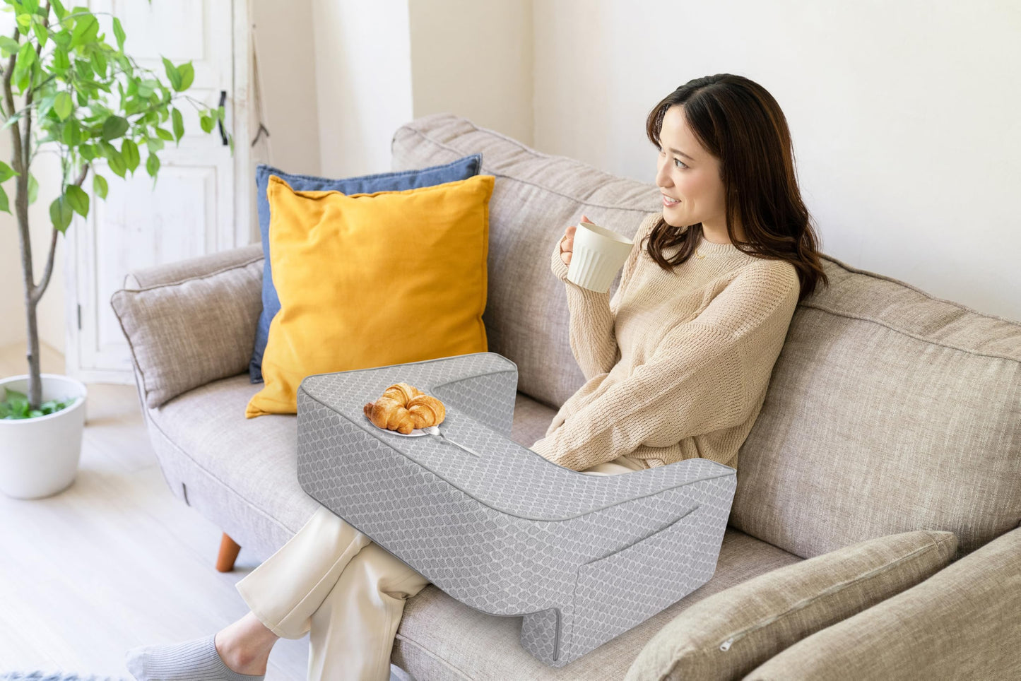 Comfyt Reading Pillow with Foam, Large Lap Desk Pillow with Pocket Arm Rest, Gaming Pillow in Bed and Floor, Sofa Back Support for Sitting Up Relaxation in Bed, with Washable Cover