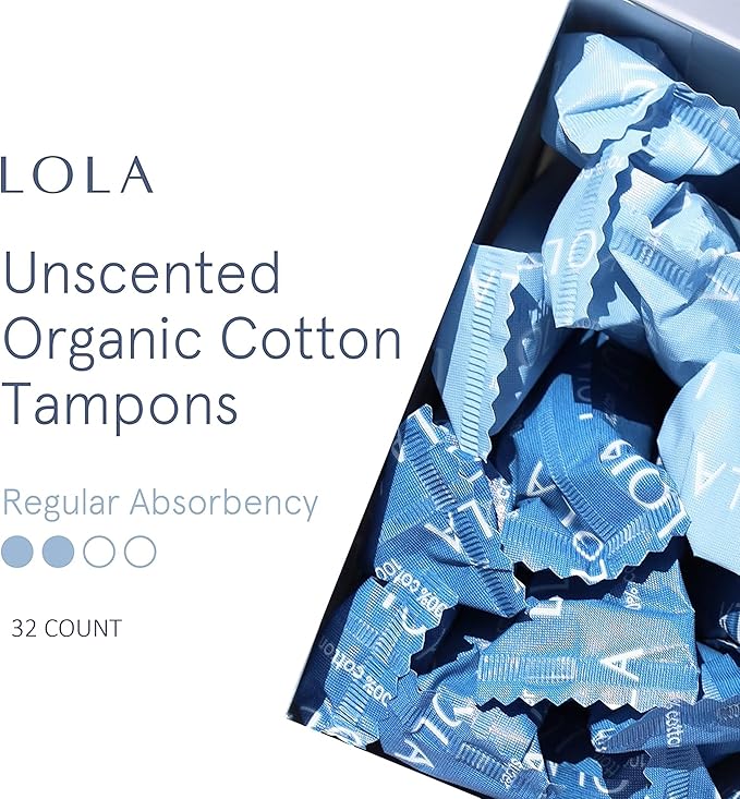 LOLA Regular Organic Tampons - 32 Count - Regular Non-Toxic Tampons, 100% Organic Cotton Tampon, Period Feminine Hygiene, Feminine Care Product Multipack, HSA FSA Approved