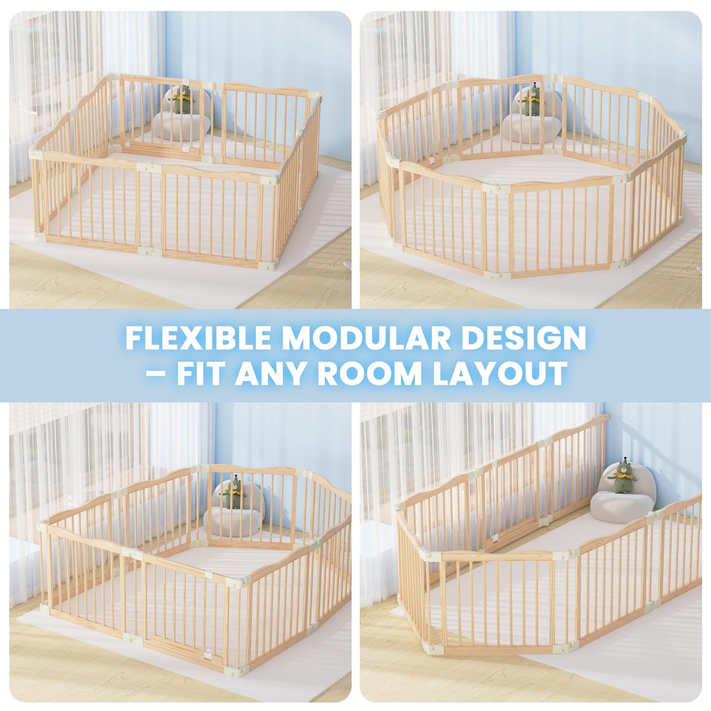 7-in-1 Foldable Wooden Toddler Climbing Toys, Foldable Wooden Playpen - Adjustable Wood Baby Play Yard