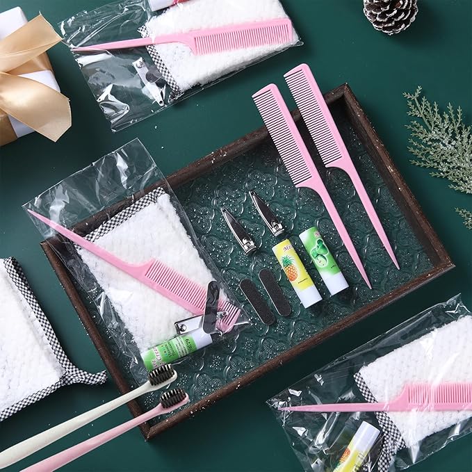 Buryeah 50 Sets Personal Hygiene Kit Basic Toiletry Kits Homeless Supplies Travel Convenience Toiletry Kit, Include 50 Toothbrush, 50 Comb, 50 Towels, 50 Nail Clippers, 50 Nail Files, 50 Lipsticks