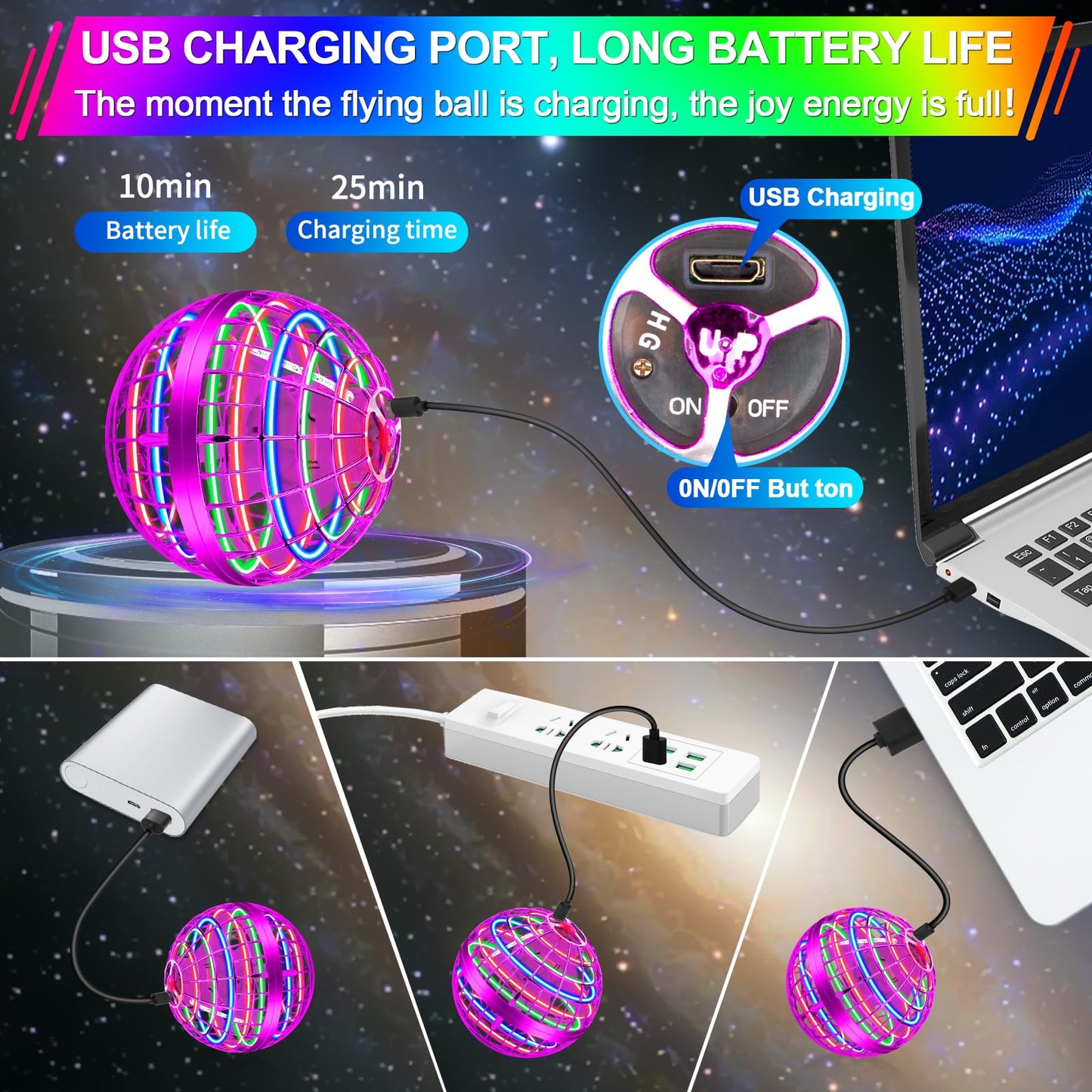 Vantexi Flying Orb Ball Toy,2026 Upgraded Parachute LED,Magic Hand Controlled Mini Gravity Ball,Cosmic Globe Boomerang,Cool Christmas Birthday Gift for 6 7 8 9 10+ Year Old Girls-Bright Purple