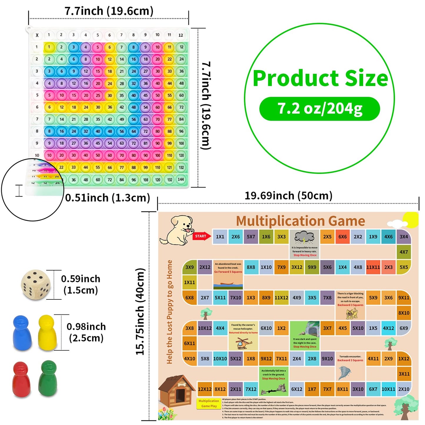 YGC LAOMI 12x12 Multiplication Chart Press Bubble Sensory Toy, Math Fidget Chart for Kids, Times Tables Learning Game, Stress Relief Classroom Homeschool Manipulatives