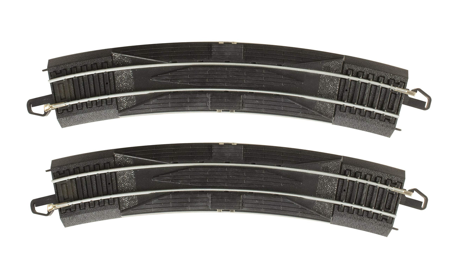 Bachmann Trains - Snap-Fit E-Z TRACK 18” RADIUS CURVED RERAILER (2/card) - STEEL ALLOY Rail With Black Roadbed - HO Scale