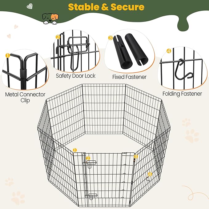 Yaheetech 34" H 8-Panel Foldable Metal Dog Playpen Indoor Outdoor w/Door