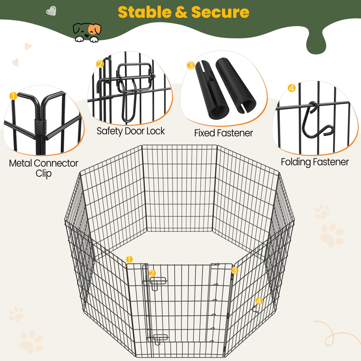 Yaheetech 34" H 8-Panel Foldable Metal Dog Playpen Indoor Outdoor w/Door