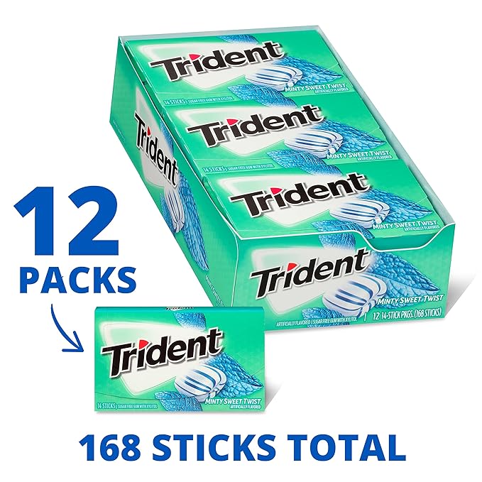 Trident Minty Sweet Twist Sugar-Free Chewing Gum, 12 Packs of 14 Pieces (168 Total Pieces)