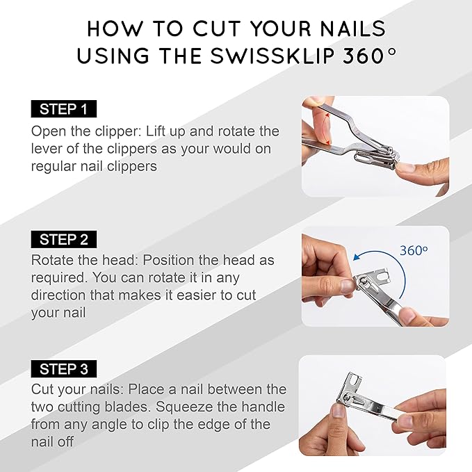 Swissklip Nail Clippers for Men & Women | Finger Nail Clippers for Adult with 360 Degree Rotating Head I Fingernail Clippers for Women I Surgical-Grade Stainless Steel Material