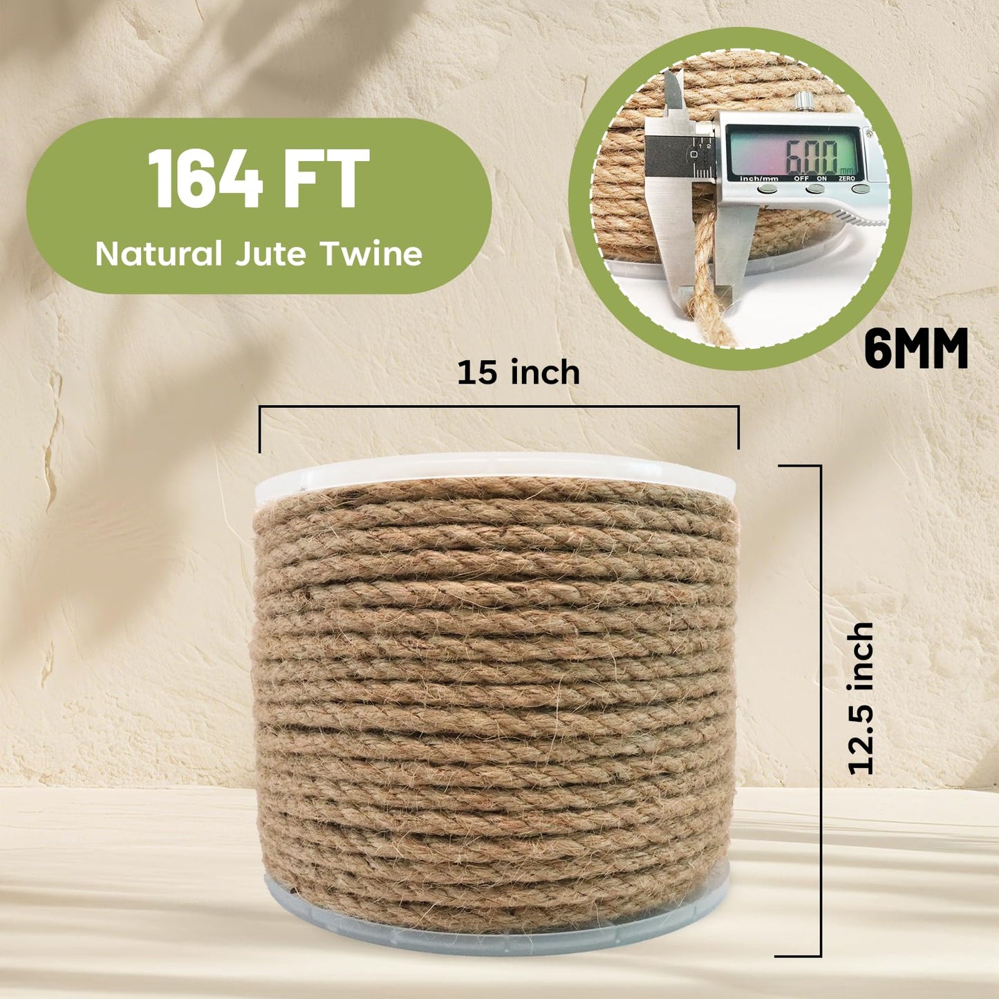 SDHUATUO Jute Twine Rope 6mm x 164ft, Natural Hemp String for Gardening, Crafting, Cat Scratching Post, DIY Crafts, Bundling, Home Decor, Gift Wrapping