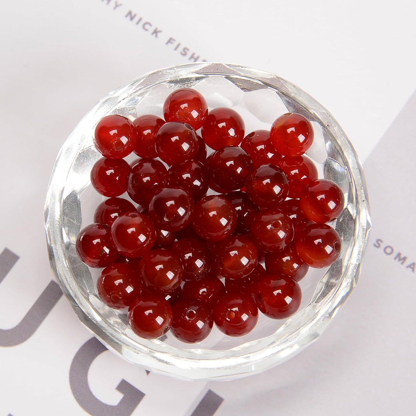 48Pcs 8mm Red Agate Natural Round Loose Real Stone Beads Gemstone Genuine for DIY Hand Made Craft Jewelry Bracelet Earring Necklace String Making Energy Healing Power