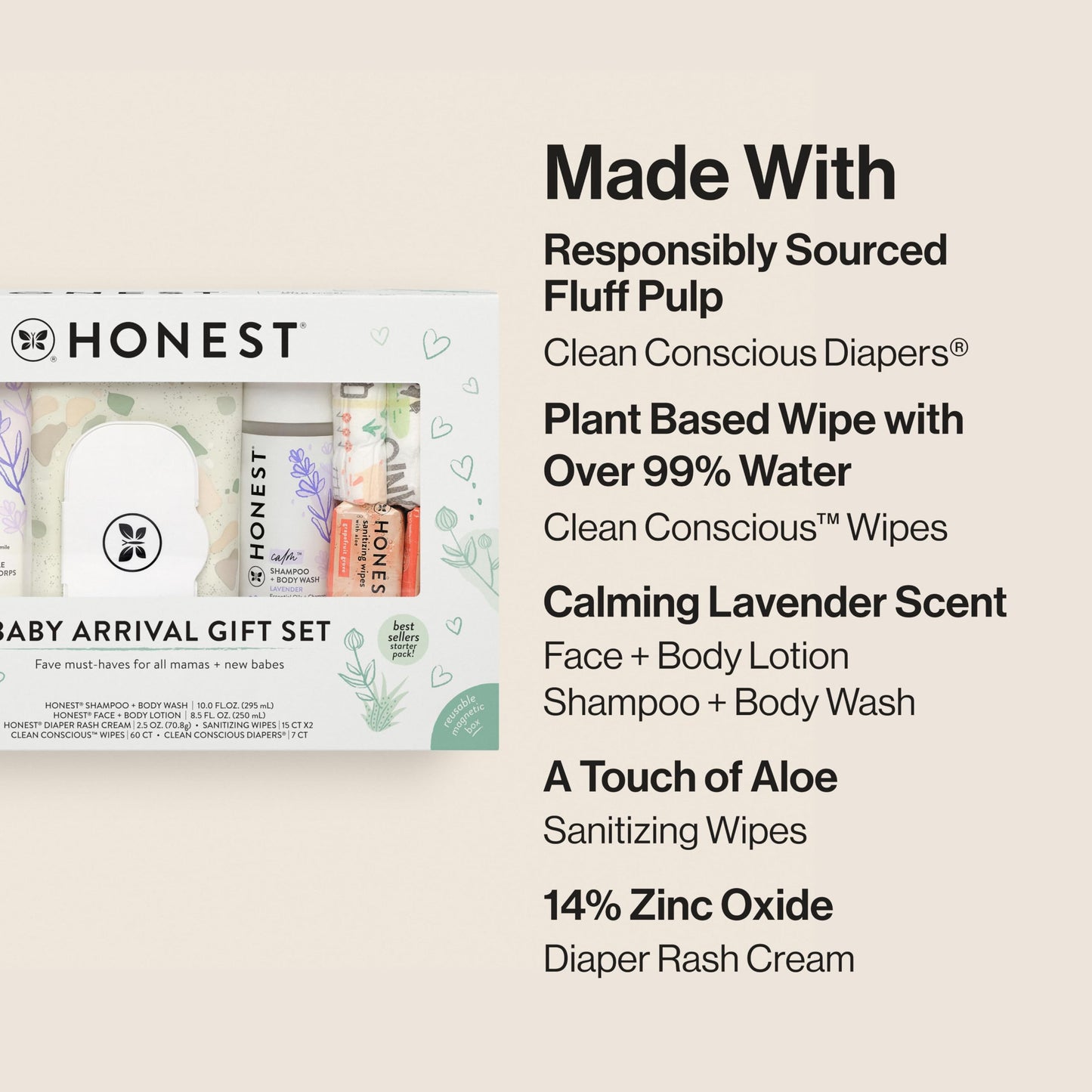 The Honest Company Baby Arrival Gift Set Newborn Essentials Welcome Box, Diapers Wipes Personal Care Diaper Rash Cream